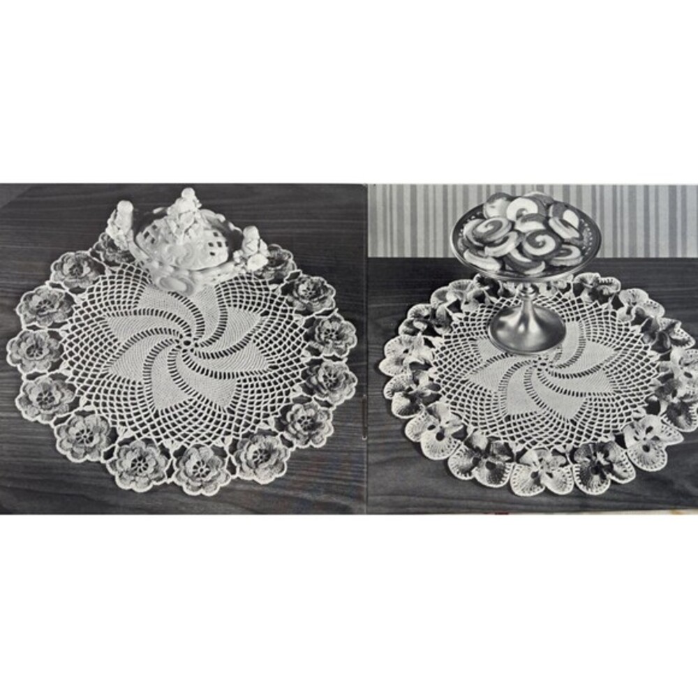 Vintage 1950 Crochet Knit Doily Pattern ROSE PANSY GARLAND Tatted Hairpin 14"